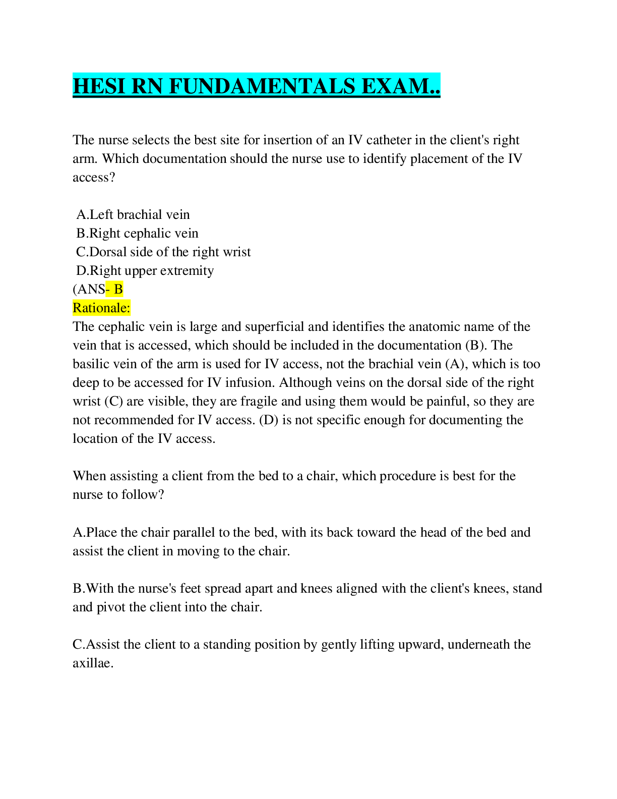 Preview image for HESI RN FUNDAMENTALS EXAM QUESTIONS WITH ANSWERS COMPLETE GUIDE